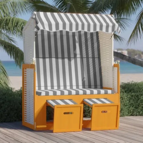 Strandkorb con Tettoia Polyrattan Legno Massello Bianco Grigio