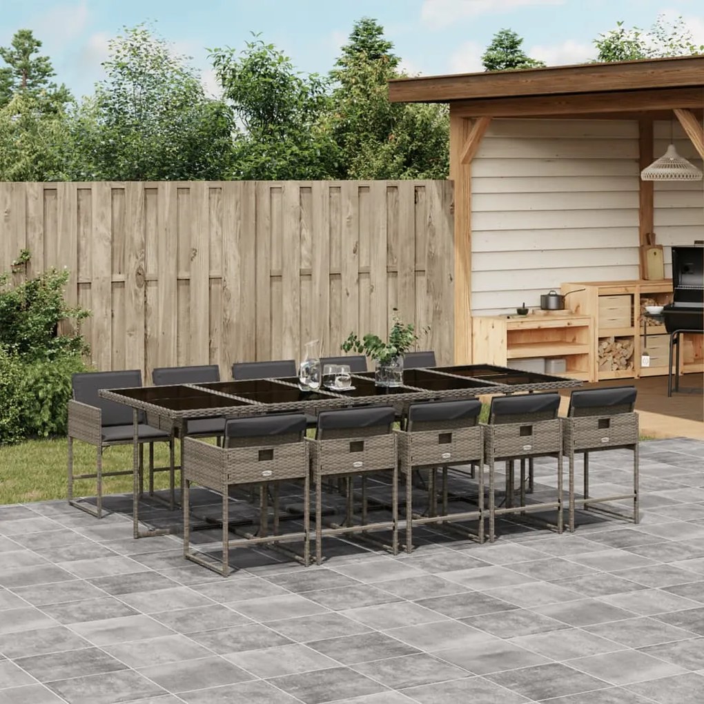 Set da pranzo da giardino 11pz con cuscini in polyrattan grigio