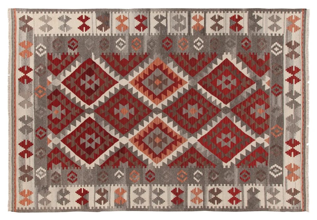 Tappeto in lana intrecciata a mano rosso grigio 200x60 cm Kilim