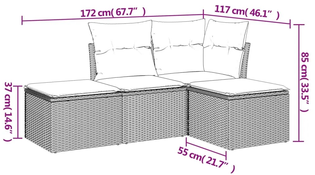 Set divano da giardino 4pz con cuscini grigio chiaro polyrattan