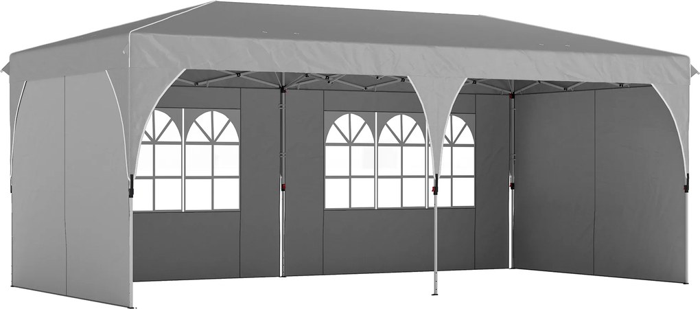 Gazebo Pieghevole 3x6 m con Pareti e Altezza Regolabile Protezione UV 50+ Grigio Chiaro...