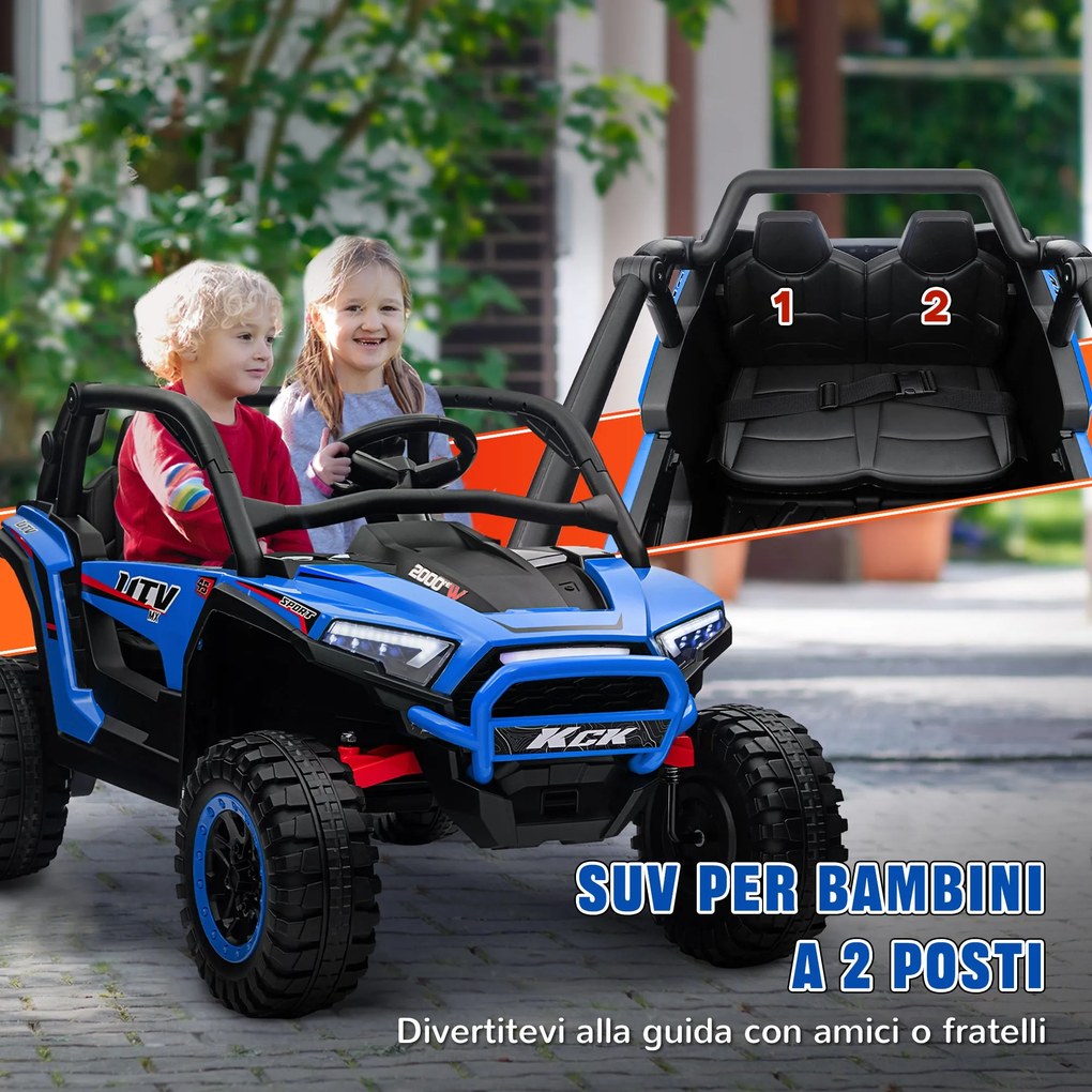 Macchina Elettrica per Bambini 24V Velocità 5-7km/h Guida Manuale e Telecomando Blu...