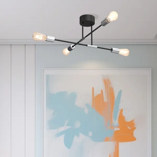 Lampadario on a pole FLAME 4xE27/60W/230V nero/cromo lucido