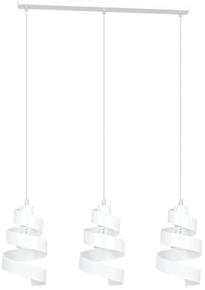 Lampadario Moderno 3 Luci Tristano In Acciaio Bianco Con Fasce A Spirale