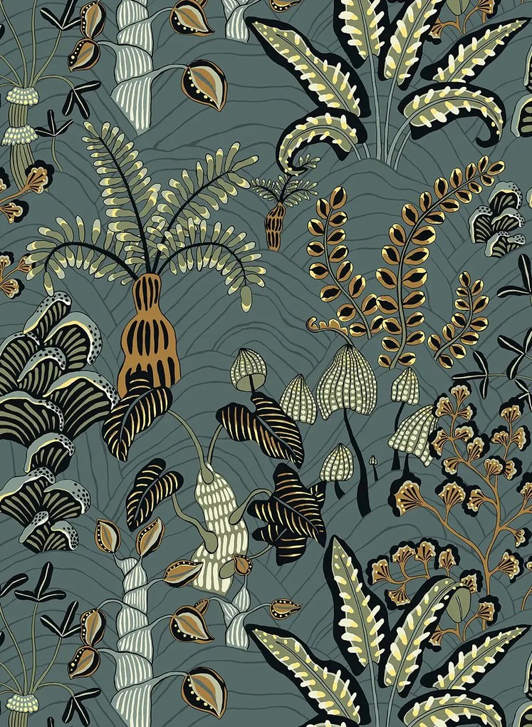 Josephine Munsey Carta da parati Woodland Floor - Petrol and Sage