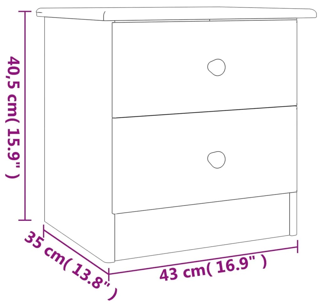 Comodino ALTA Bianco 43x35x40,5 cm in Legno Massello di Pino