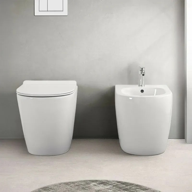 Wc filomuro Rimless in ceramica bianco lucido serie Tokyo