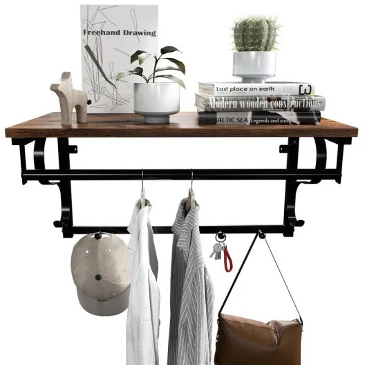 Appendiabiti a parete con ripiano NATE marrone/nero