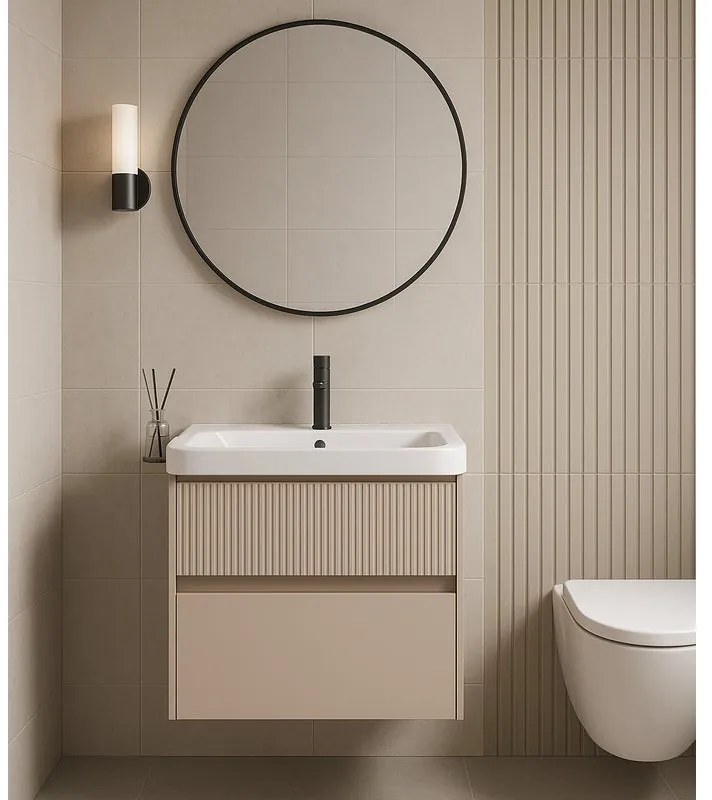 Mobile da bagno sotto lavabo Niwa beige laccato opaco L 59.5 x H 50 x P 45.5 cm 2 cassetti, lavabo non incluso