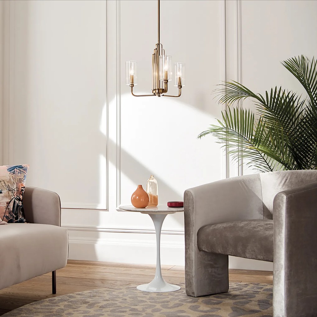 Lampadario Contemporaneo Kimrose Acciaio Ottone Spazzolato Vetro 3 Luci E14