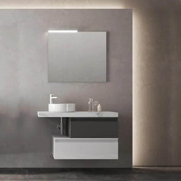 Mobile sospeso bagno top 100 con lavabo tondo e 2 moduli grafite e bianco NINFA2