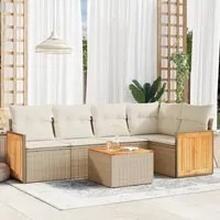 Set Divano da Giardino 6 pz con Cuscini Beige in Polyrattan 3227633