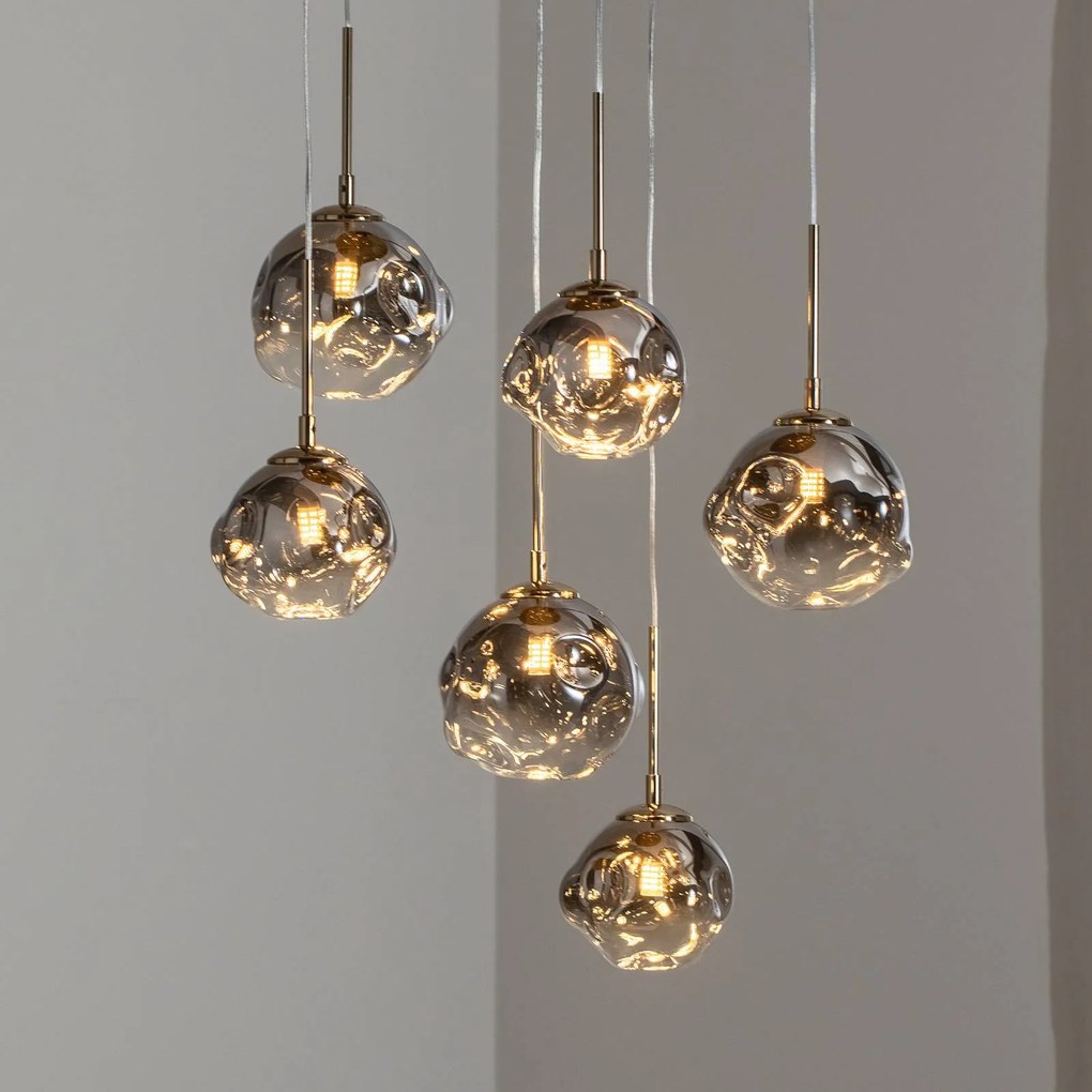 Lampada a sospensione in vetro Herman Lucea, dimmerabile, Ottone / Oro, Soggiorno / Sala da pranzo, Metallo, Moderno, Lampada a sospensione