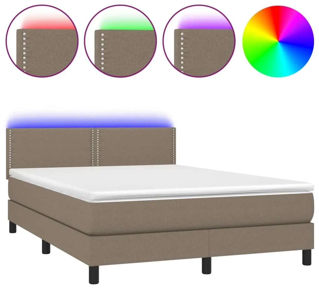 Letto a molle con materasso e led tortora 140x190 cm in tessuto