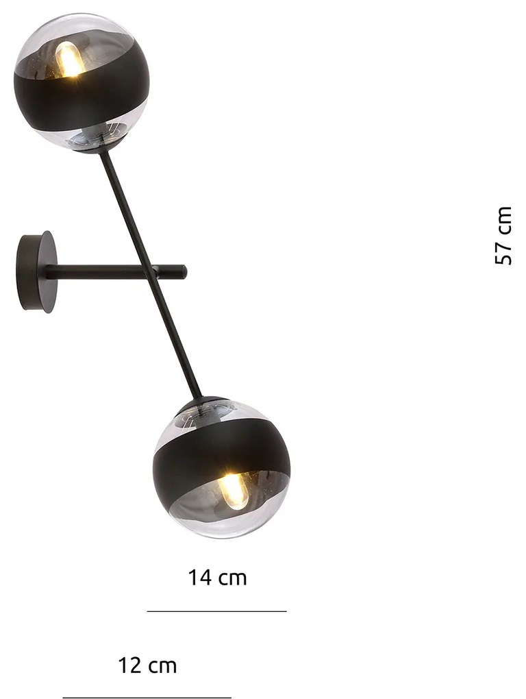 Applique Contemporaneo Yama Acciaio Nero 2 Luci E14 Ip20