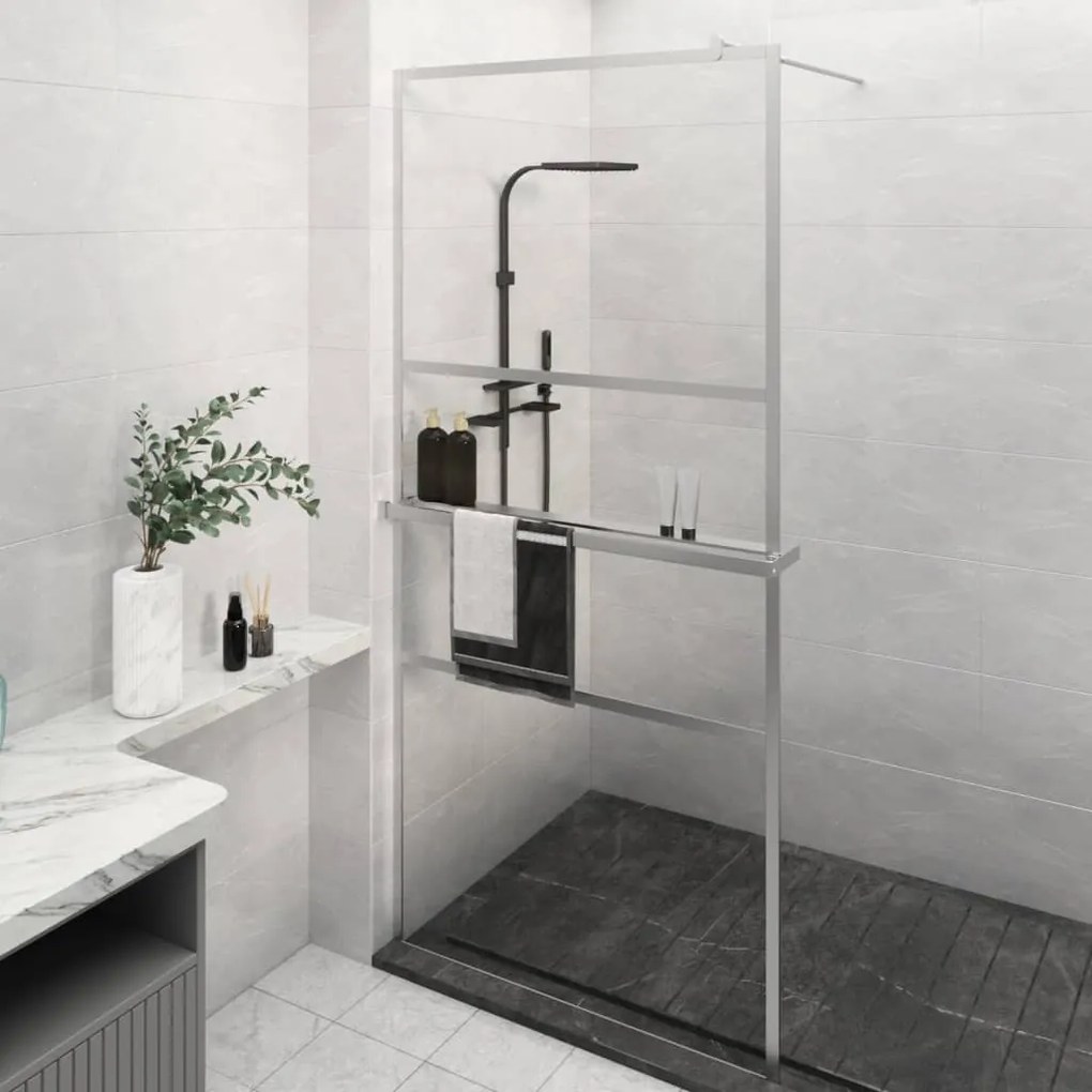 Parete Doccia Con Mensola Cromo 80x195cm Vetro Esg E Alluminio /