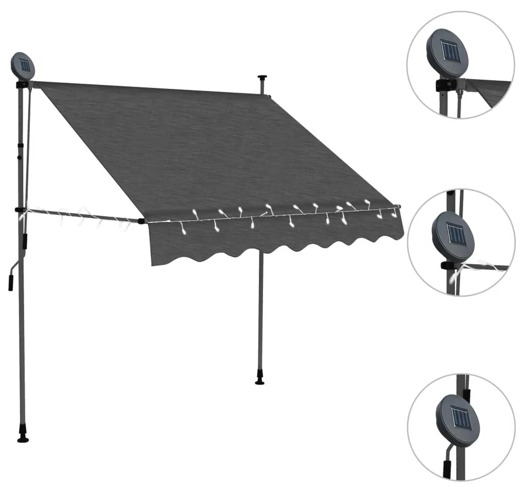 Tenda da Sole Retrattile Manuale con LED 100 cm Antracite