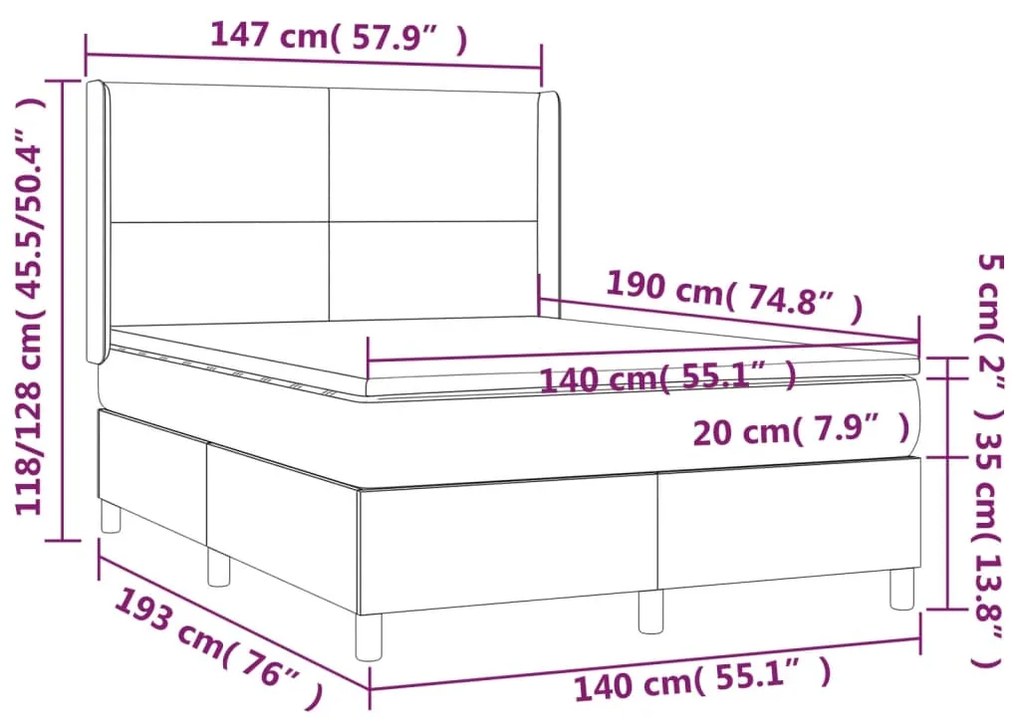 Giroletto a Molle con Materasso Tortora 140x190 cm in Tessuto