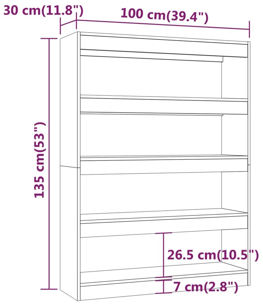 Libreria/Divisorio Rovere Marrone 100x30x135 cm