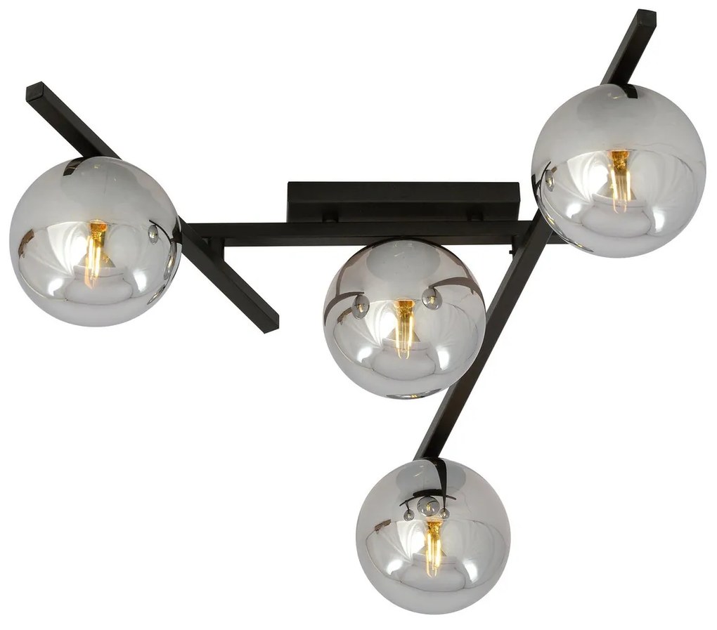 Lampadario da Soffitto in Acciaio e Vetro SMART 4 Nero 4xE14