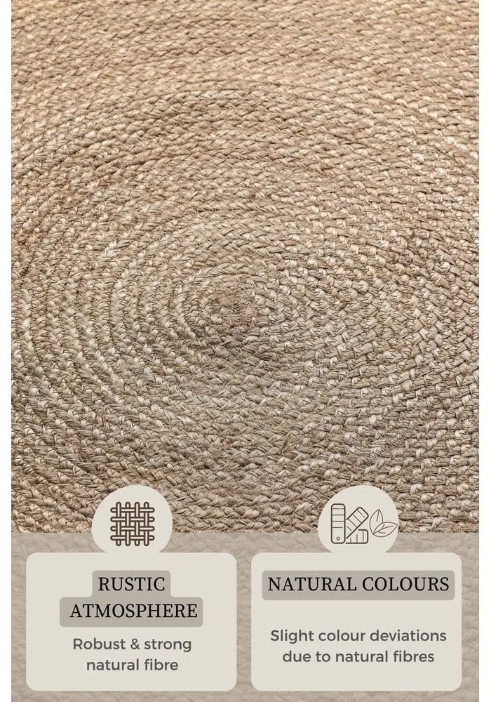 Tappeto rotondo greige in iuta reversibile ø 200 cm Braided – Hanse Home