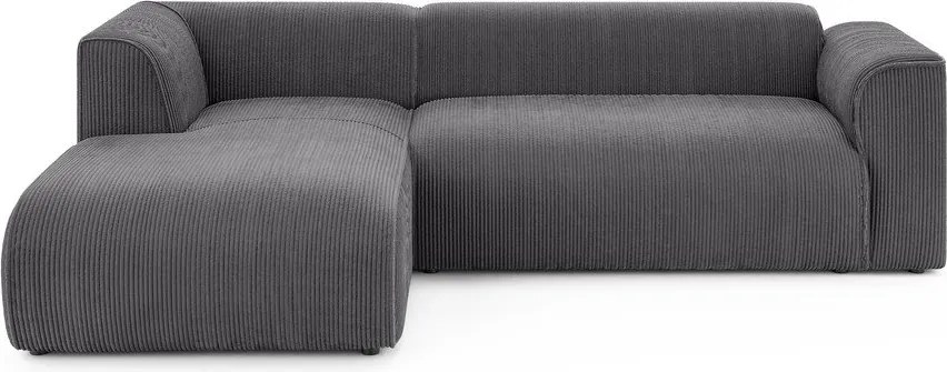 Divano angolare grigio scuro (con penisola a sinistra/con chaise lounge) con rivestimento in velluto a coste Merid – Ropez