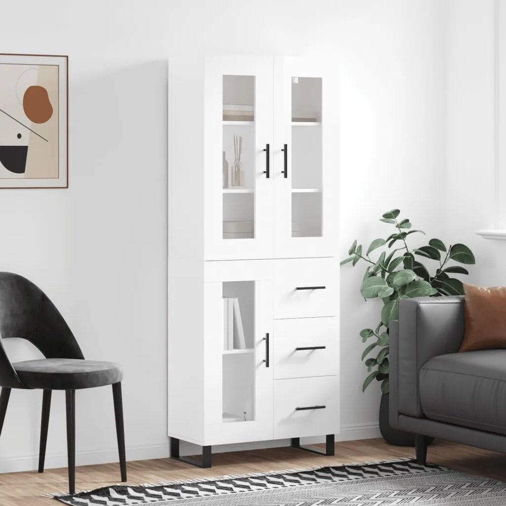 Credenza bianco lucido 69,5x34x180 cm in legno multistrato