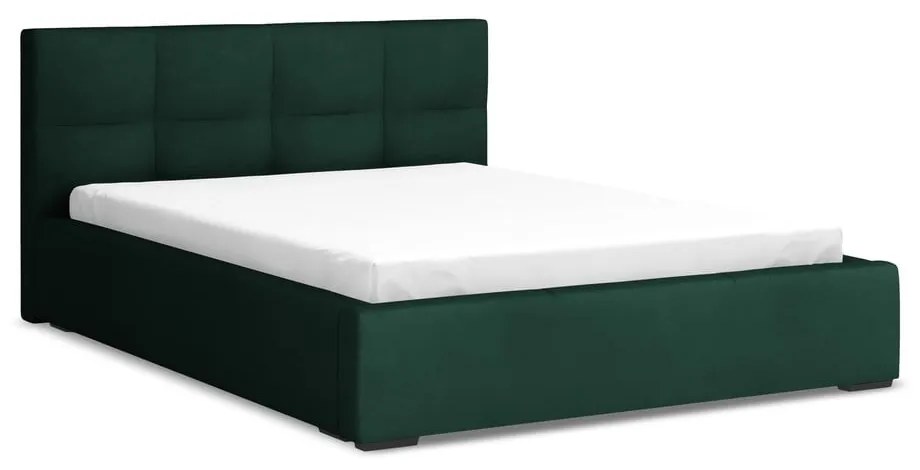 Letto matrimoniale imbottito verde scuro in velluto con contenitore con rete inclusa 140x200 cm Hiko – Makamii