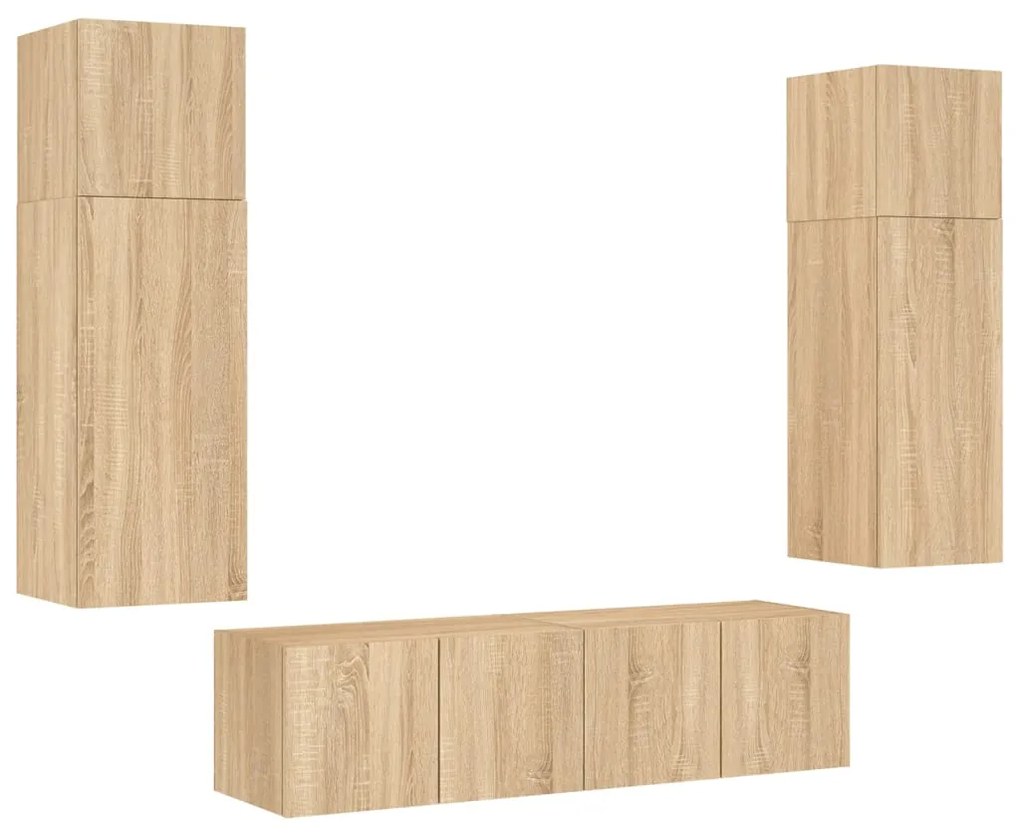 Mobili tv a muro con led 6pz rovere sonoma legno multistrato