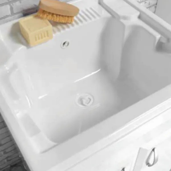 Mobile lavatoio con 2 ante 60x50 cm in Pvc con vasca in resina Bianco