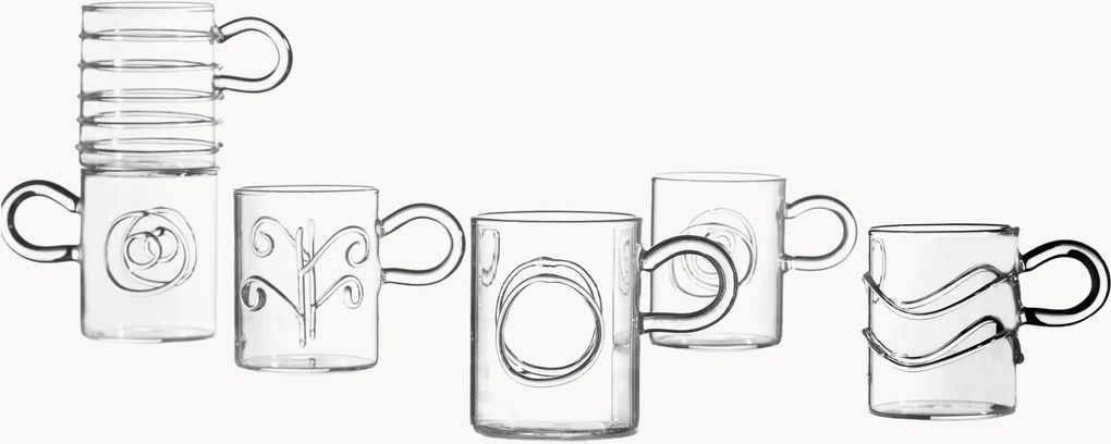 Set di 6 tazzine da caffè in vetro borosilicato fatte a mano Deco' Clear