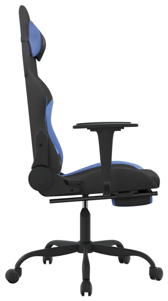 Sedia da Gaming con Poggiapiedi Nero e Blu in Tessuto