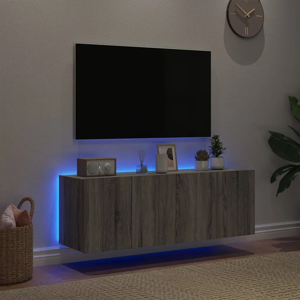 Mobili tv a parete con luci led 2pz grigio sonoma 60x35x41 cm