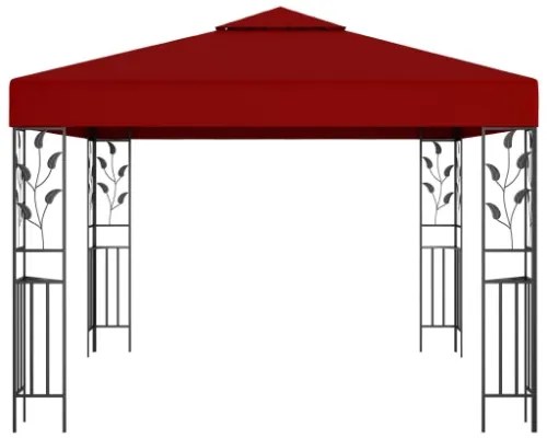 Gazebo con Stringa di Luci LED 3x3 m Rosso Vino