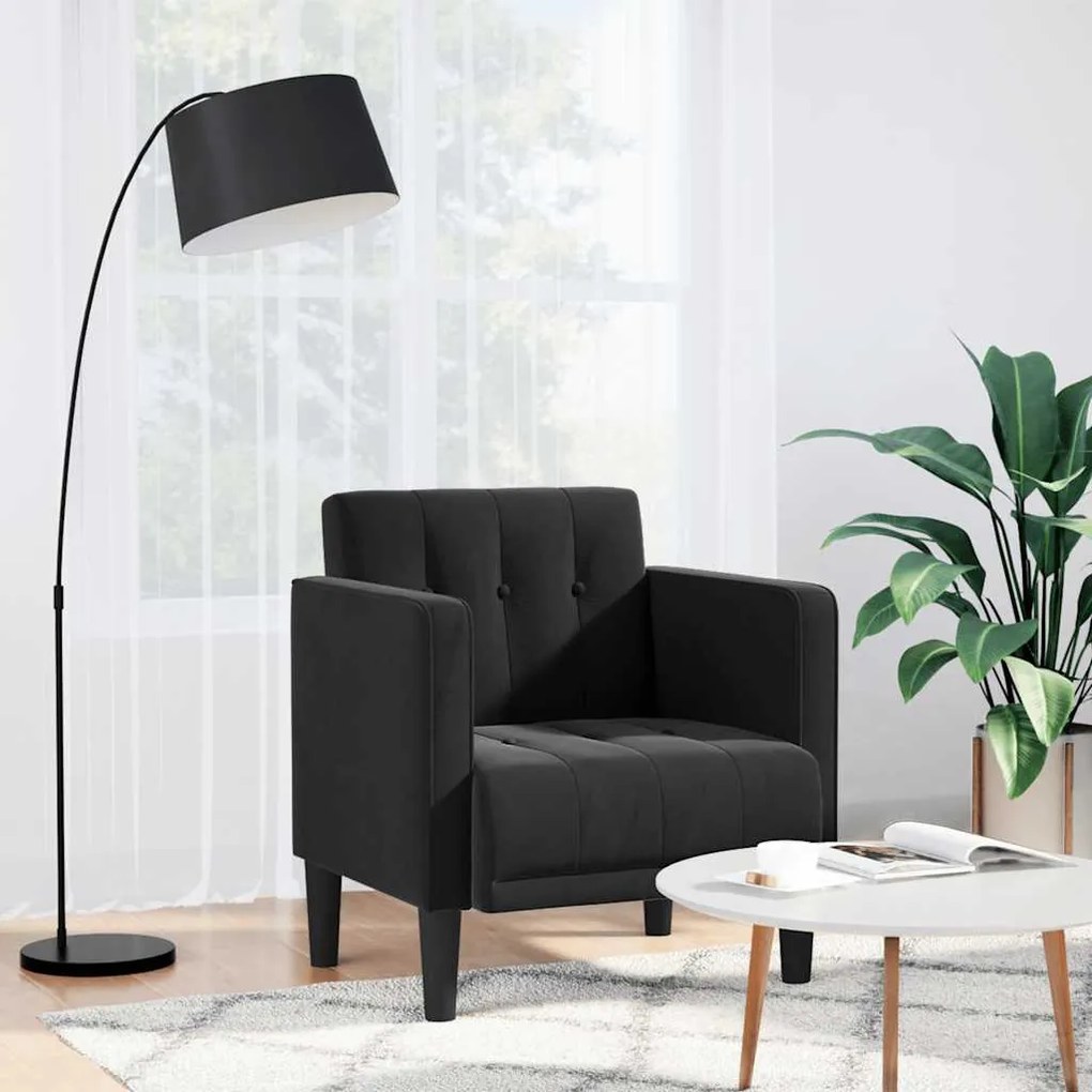 Divano Sedia Con Braccioli Nero 53 Cm İn Velluto /