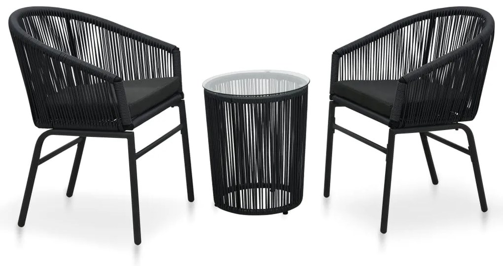 Set da Bistrot 3 pz con Cuscini in Polyrattan Nero