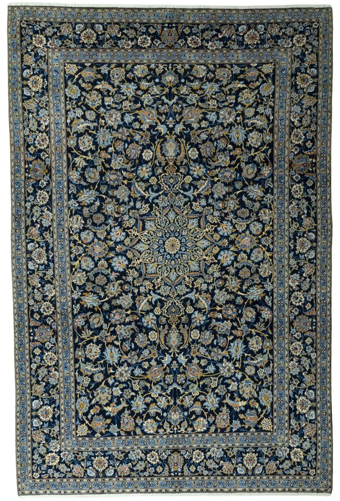 Kashan Tappeto 400x270 Blu (Iran) Annodato A Mano