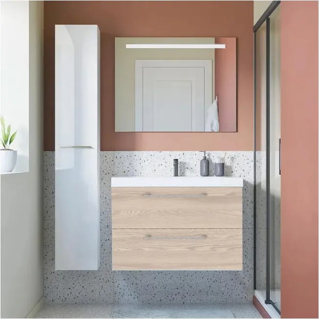 Mobile bagno sospeso con lavabo L 90 x H 58 x P 46 cm rovere ribeira 2 cassetti per vasca centrale Remix