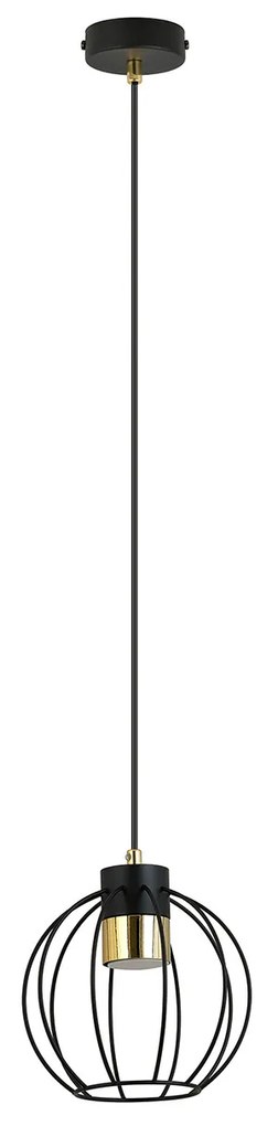 Sospensione Minimal Orfeo 1 Luce In Acciaio Nero A Gabbia Con Oro
