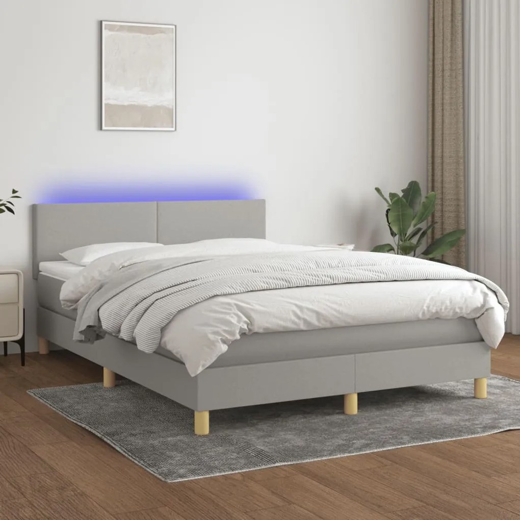 Letto a Molle Materasso e LED Grigio Chiaro 140x200 cm Tessuto