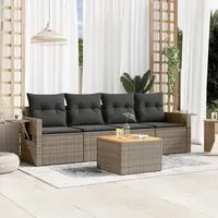 Set Divano da Giardino 5 pz con Cuscini Grigio in Polyrattancod mxl 88263