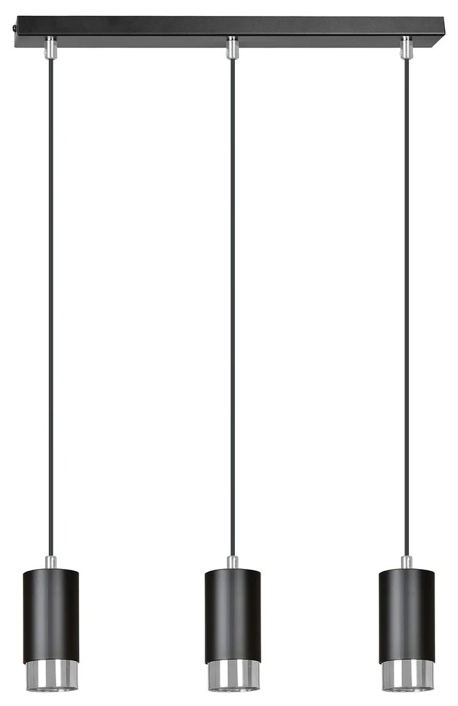 Lampadario 3 Luci Ivar Con Cilindri In Acciaio Nero E Cromo