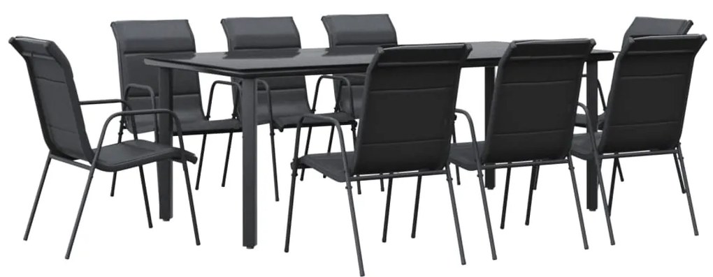 Set da pranzo da giardino 9 pz nero in acciaio e textilene