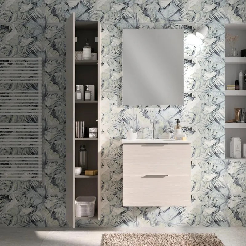 Mobile bagno sospeso con lavabo L 60 x H 55 x P 45 cm larice bianco 2 cassetti per vasca centrale Jnka