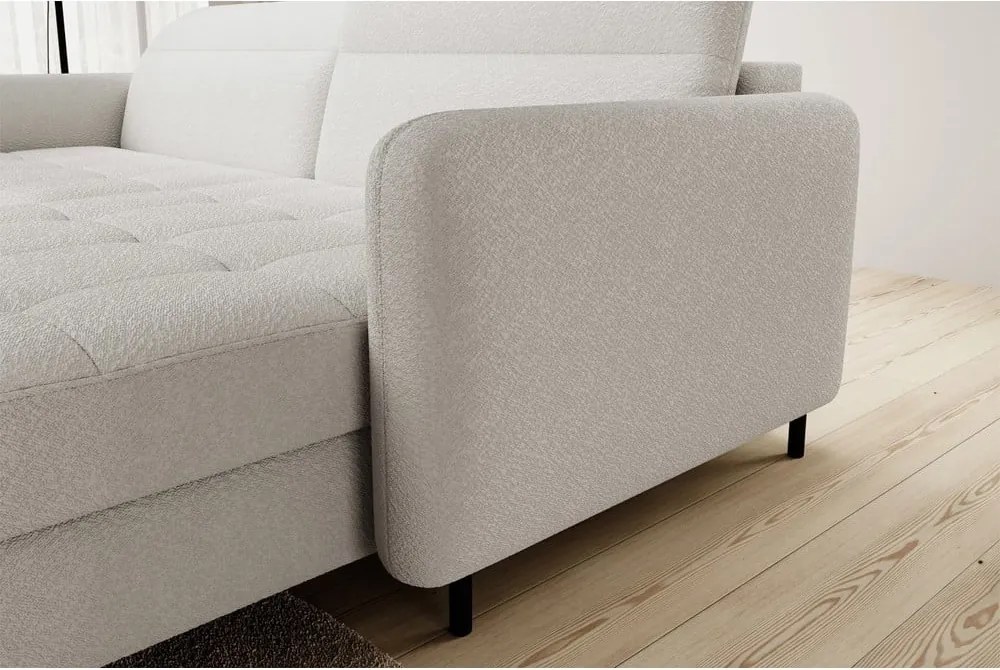 Divano angolare color crema allungabile/con contenitore (con penisola a destra/con chaise lounge) e rivestimento in bouclé Gomsi – ELTAP