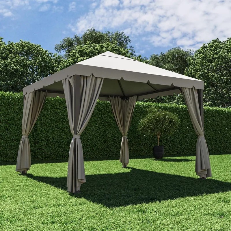 Gazebo 300x300 cm in acciaio grigio antracite, copertura tortora - Yxis NATERIAL