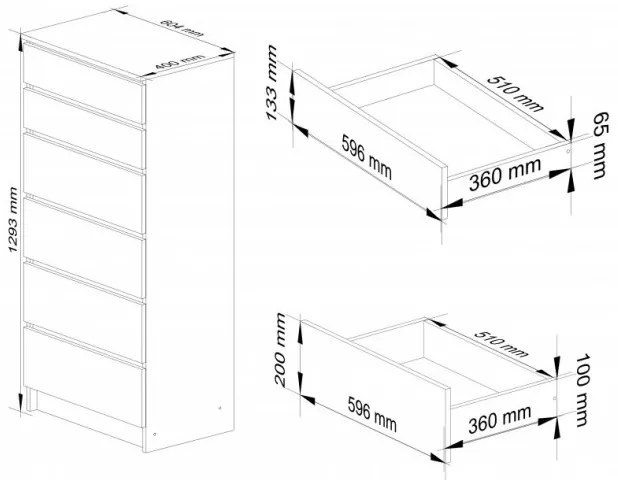 Cassettiera Moderna 60x40x130 Cm 6 Cassetti Bianco E Rovere Effetto Legno Artika