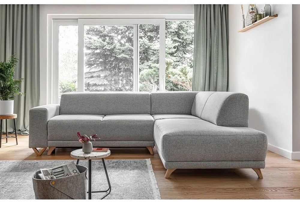 Divano angolare grigio chiaro allungabile e con contenitore (penisola a destra/a L) Classy Sophie – Miuform