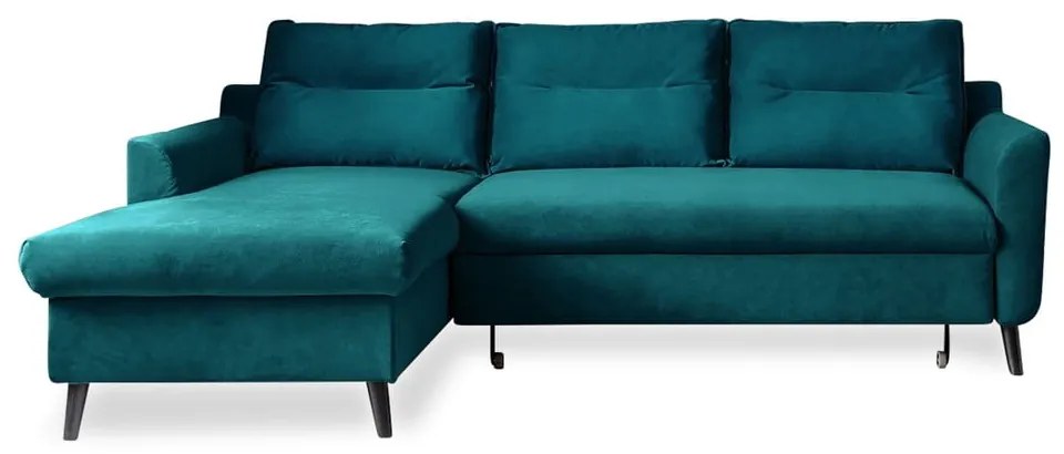 Divano letto angolare in velluto turchese, angolo sinistro Stylish Stan - Miuform