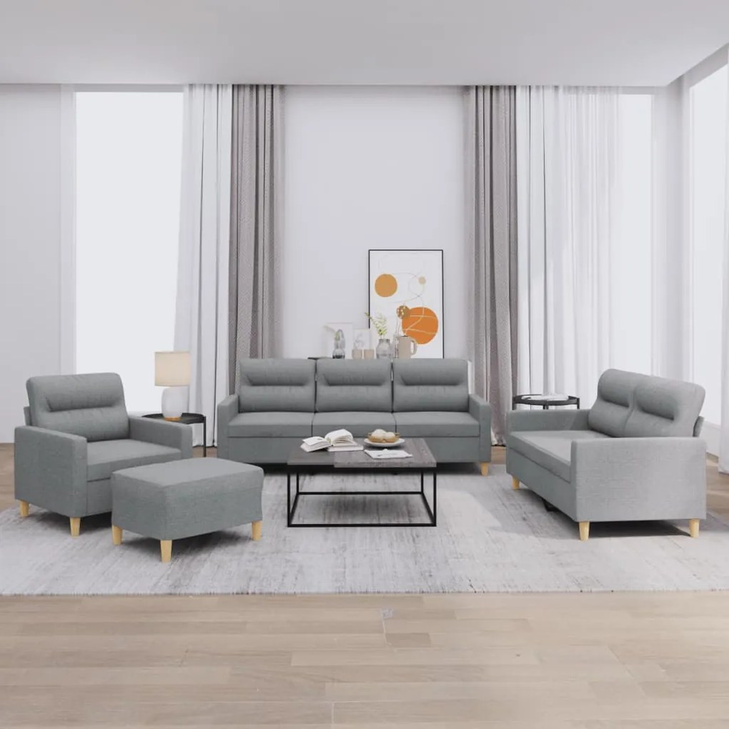 Set Di Divani 4 Pz Con Cuscini Grigio Chiaro İn Tessuto /